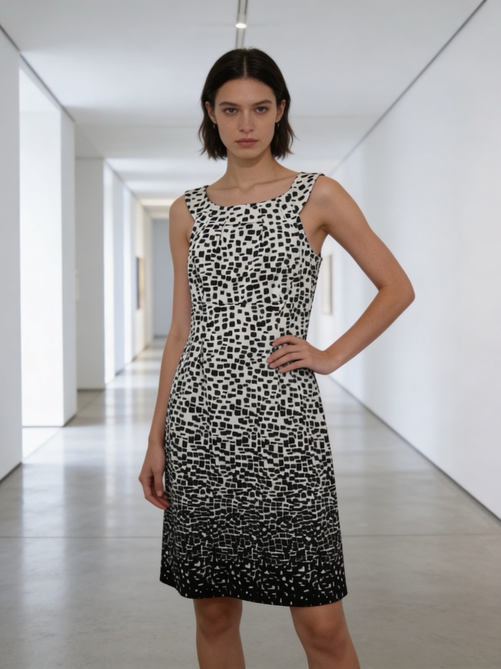 Calvin Klein Black White Geometric Sheath Midi Dress Size 6